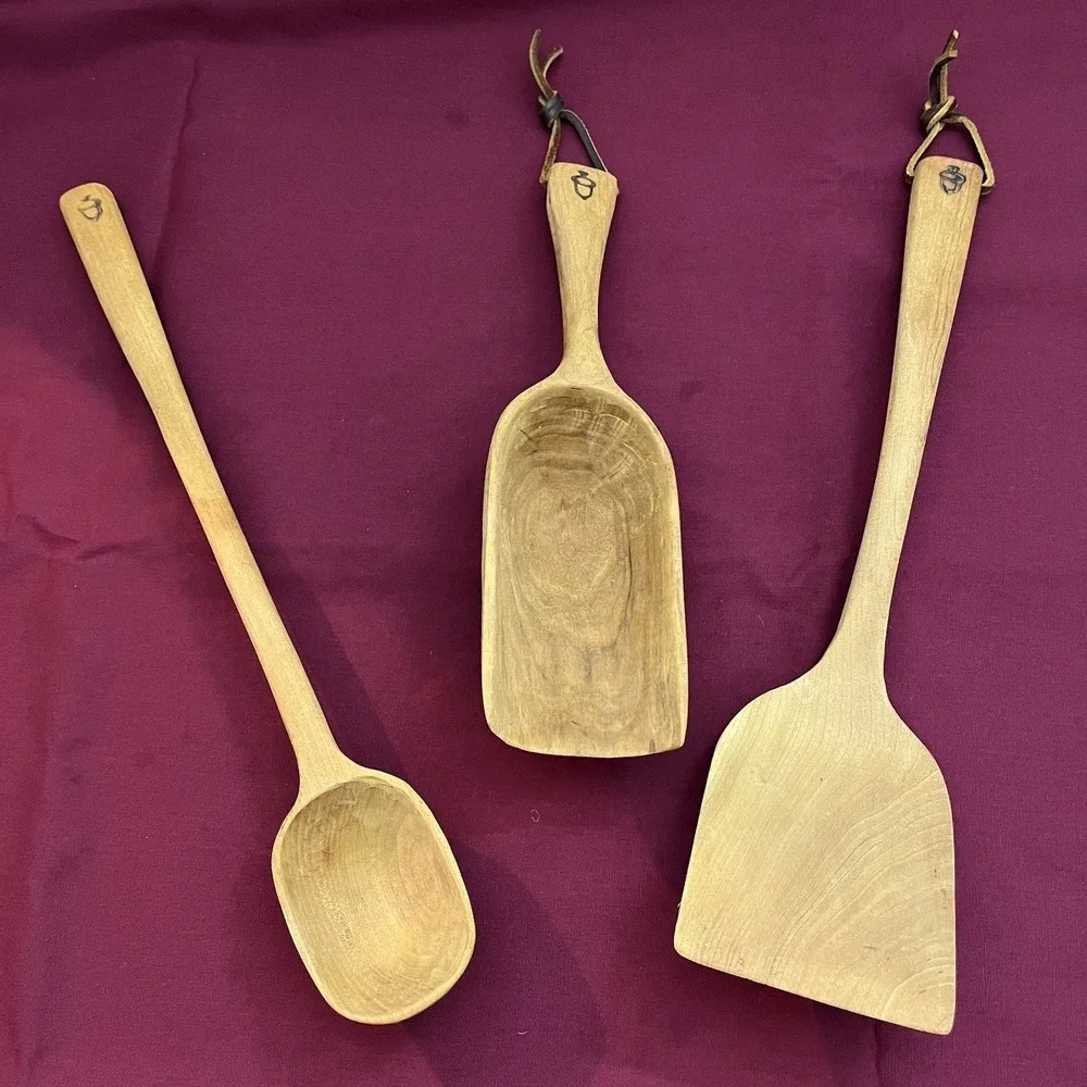 Set Of 3 Vtg Wooden Handmade Scoop Rustic Farmhouse Nuts Oats Kitchen Wall Decor
